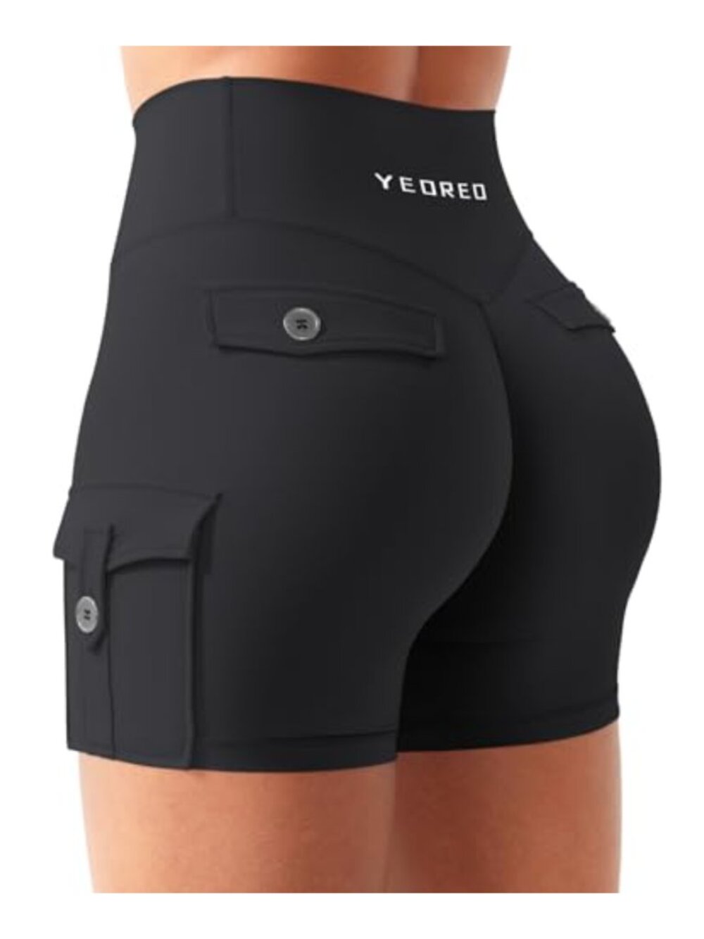 Women's Workout Gym Shorts Cargo Pockets Hidden Scrunch High Rise Biker